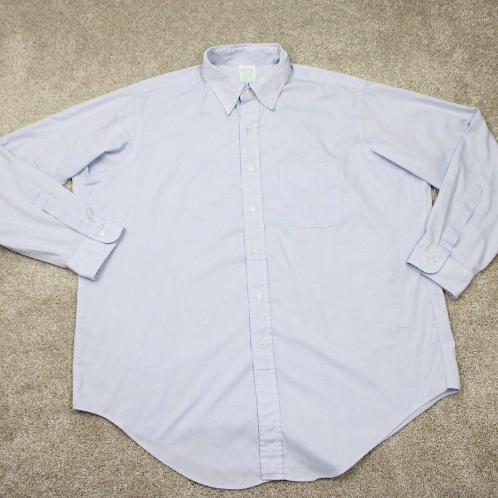 Brooks Brothers Dress Shirt Mens 17 1/2, 5 Blue‎ Cotton/Poly Long Sleeve Button